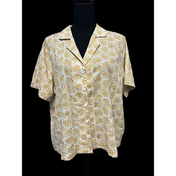 ANA A NEW APPROACH BOTTON DOWN SHIRT SHORT SLEEVE FLORAL PRINT COTTON XL - Picture 1 of 6